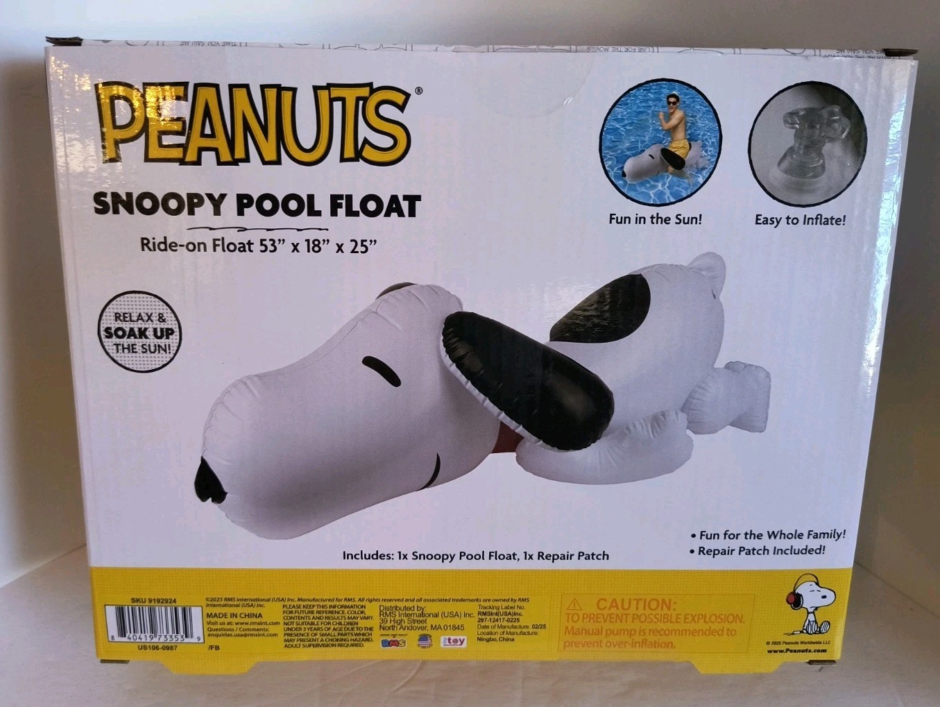 Peanuts SNOOPY Ride-On Pool Float 53" x 18" x 25" Relax & Soak Up the SUN! NEW!