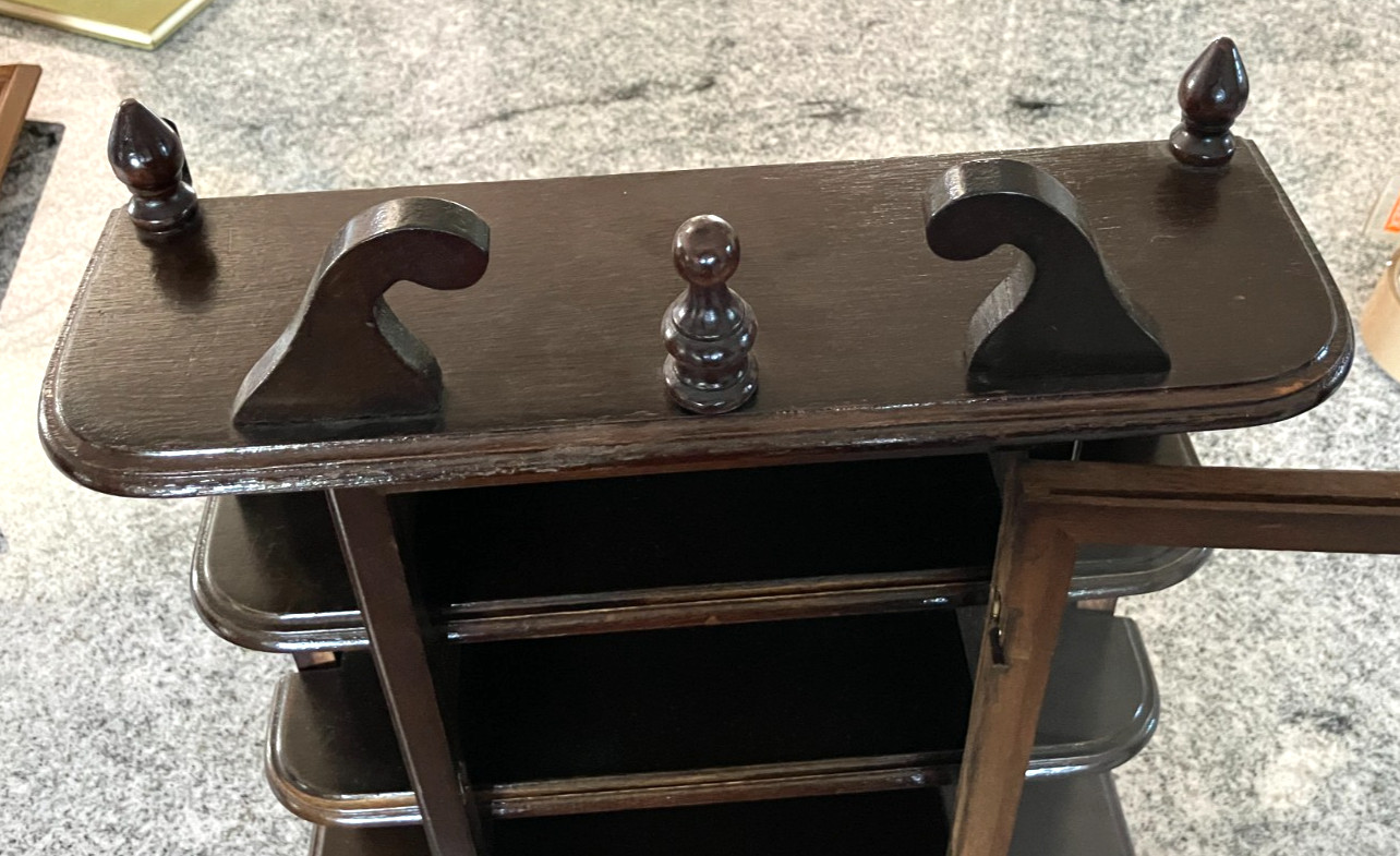 Vtg Display Curio Case Wall Mount/Free Stand Glass Door MCM 1960-70 Dark Walnut