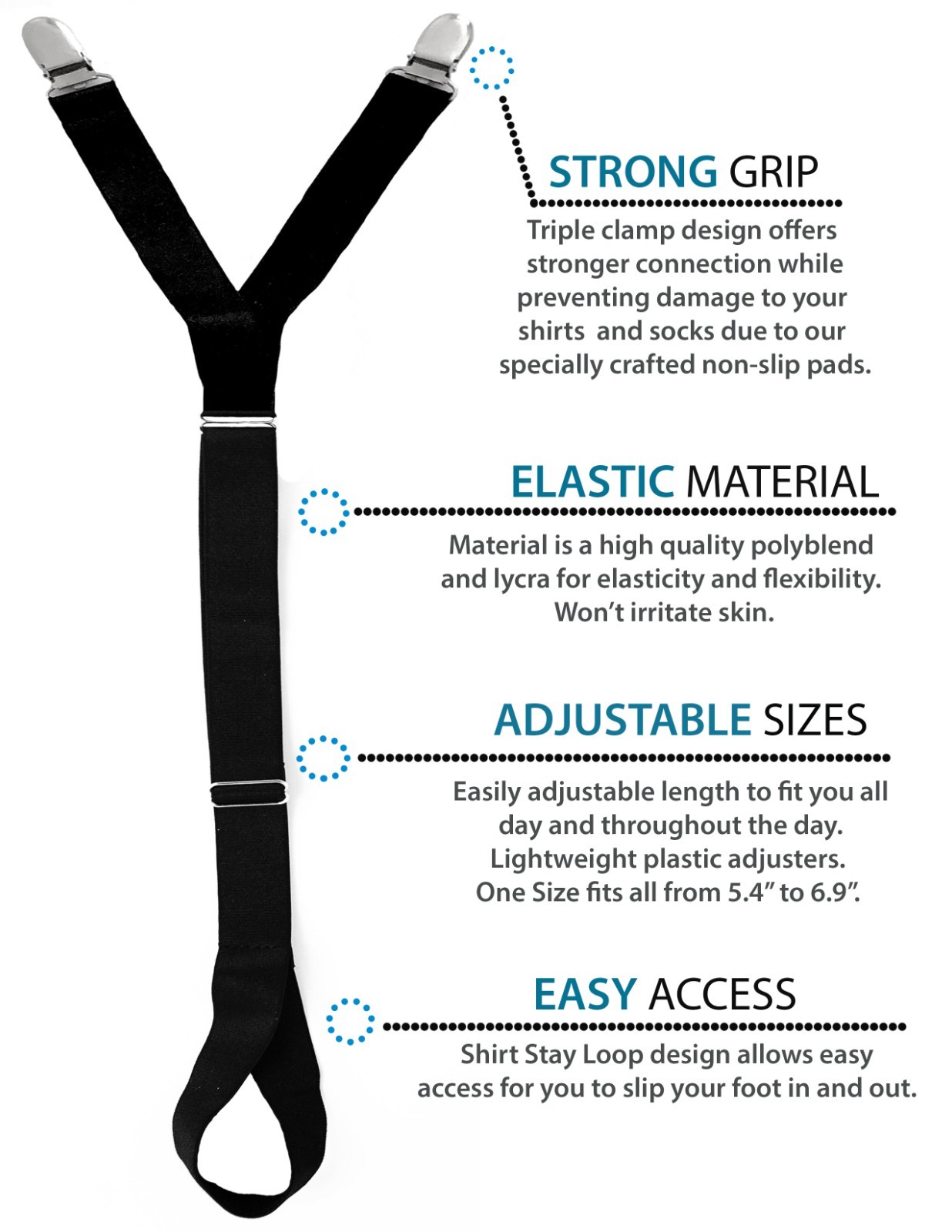 GARTER SHIRT STAYS BLACK MILITARY GRADE ADJUSTABLE COMFORTABLE + FREE GIFT