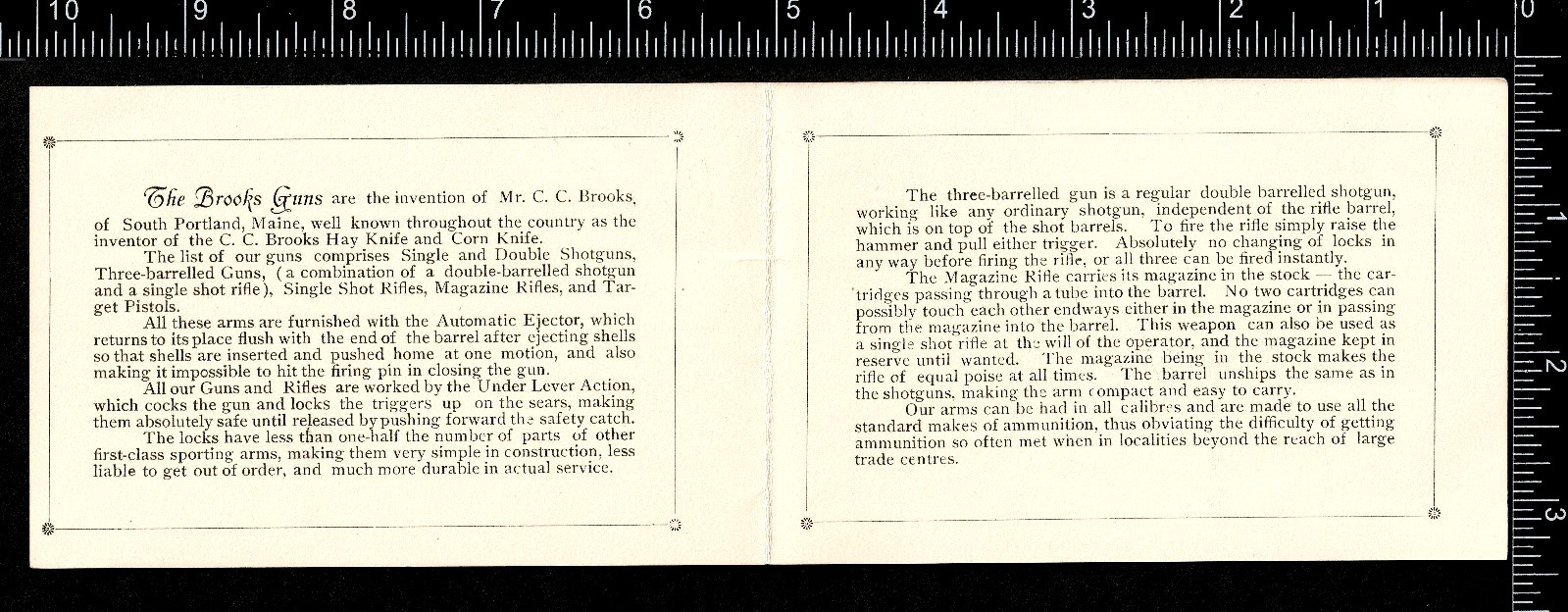 Brooks 3-Barrelled Shotgun 1892 Arms & Tool Rifle Folder Advertising Trade Card