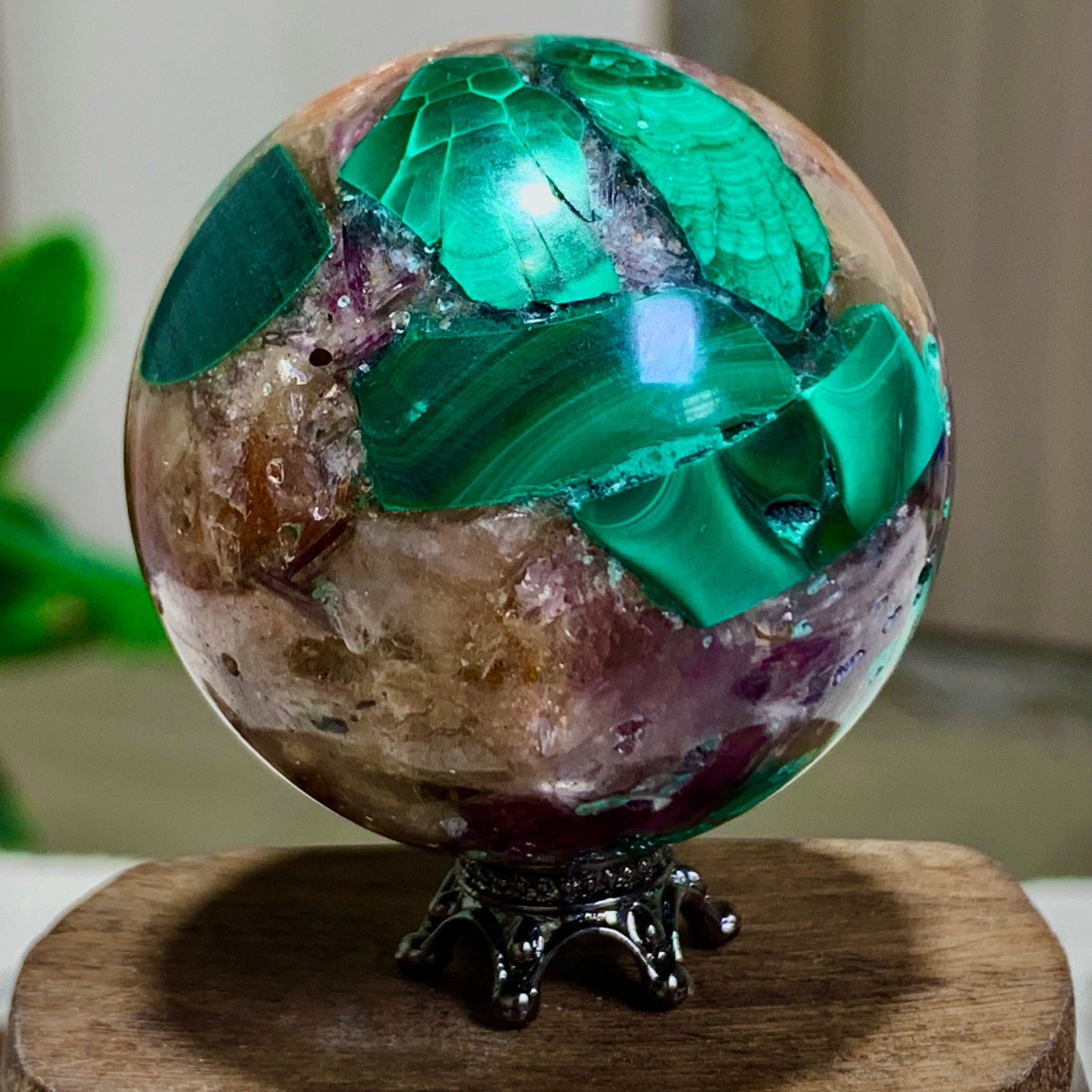 105G Newly discovered rare malachite purple mica symbiotic sphere restoration