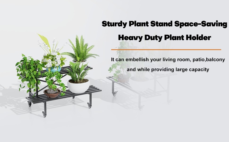 Zhongma 2 Tier Sturdy Heavy Duty Metal Plant Stand, L45.67 x W17.5 x H14 inch