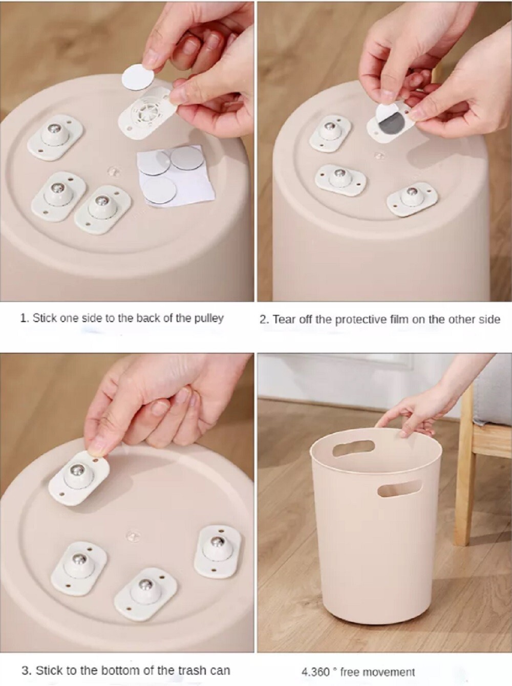 4 Pcs Self Adhesive Universal Pulley Stainless Steel Mini Swivel Caster Wheels