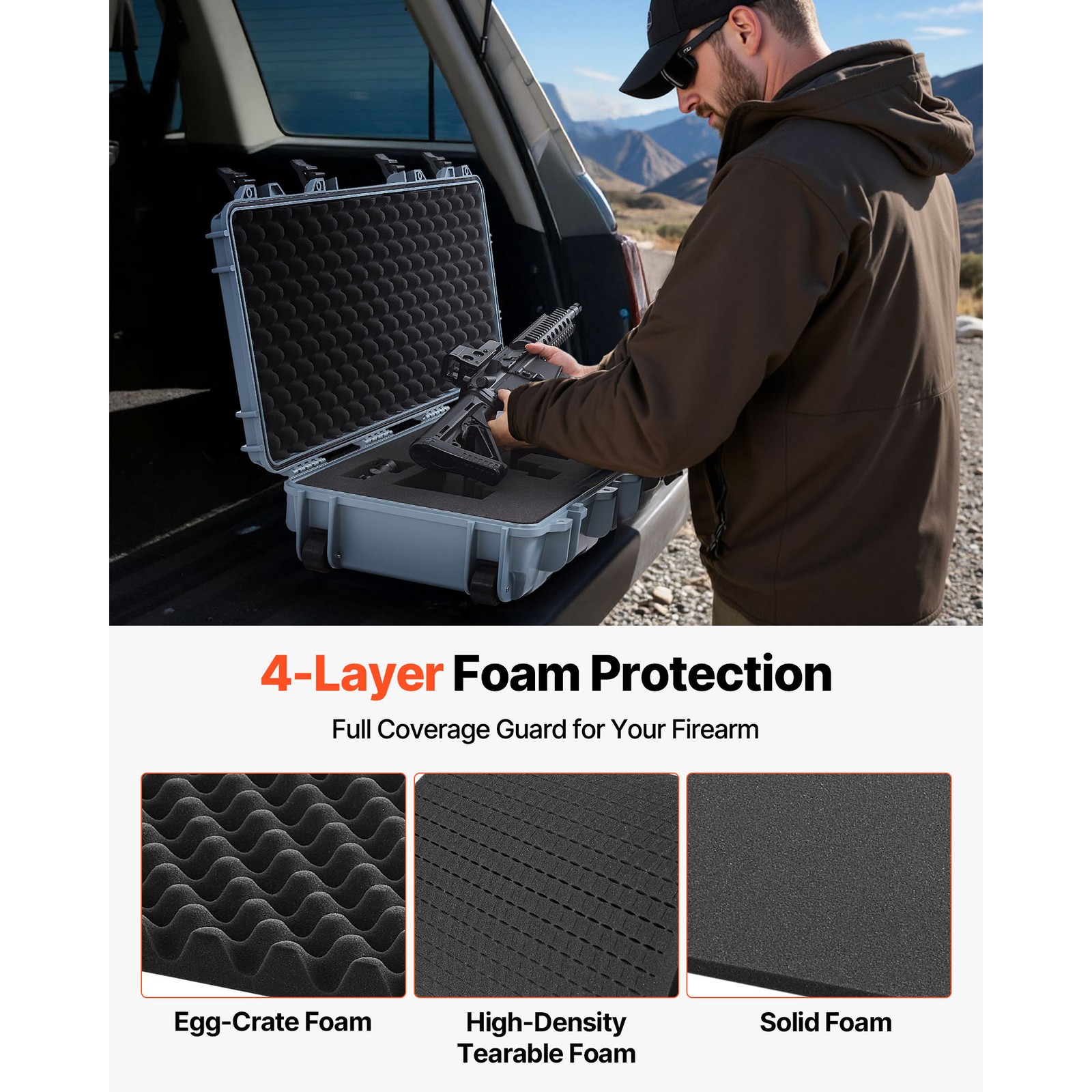 Uimoso Durable Hard Rifle Case with Waterproof Design &Customizable Foam Inserts