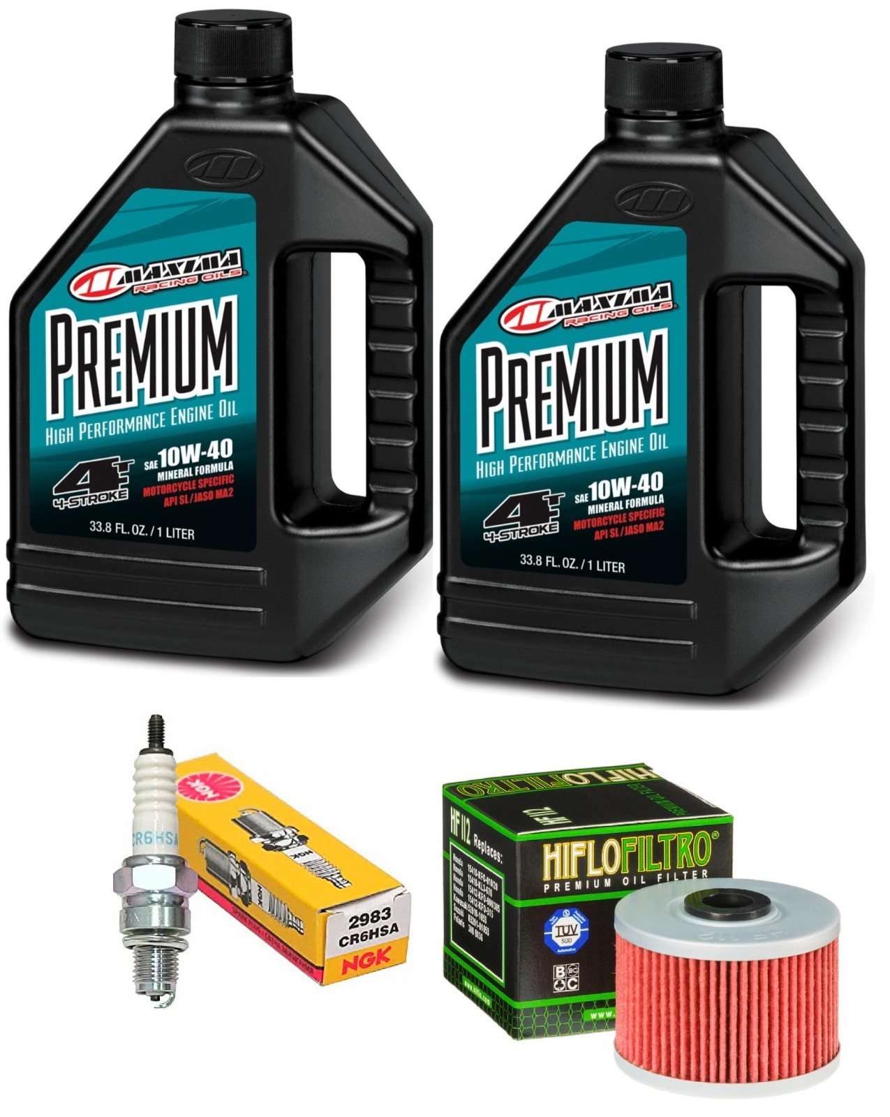 Maxima Premium Oil Change NGK Spark Plug & HiFLo HF112 Kawasaki KLX 110 110L