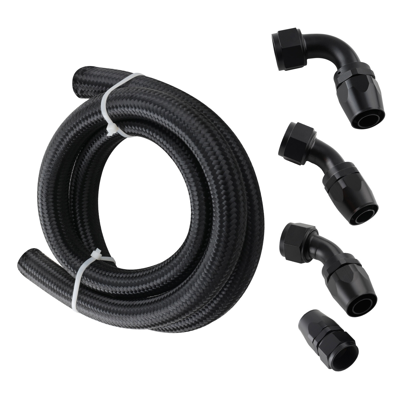 Black AN16 16AN AN-16 Hose Fuel line rubber Nylon braided fuel hoses 90° Safe