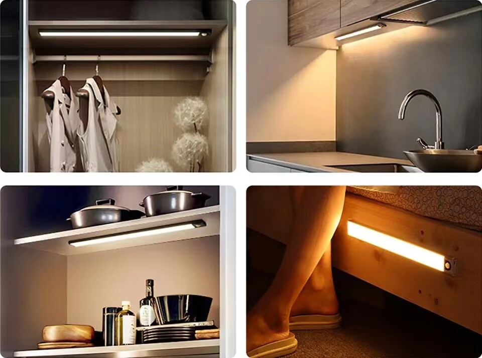 LED Motion Sensor Under Cabinet Closet Light USB Rechargeable Kitchen Lamp Strip