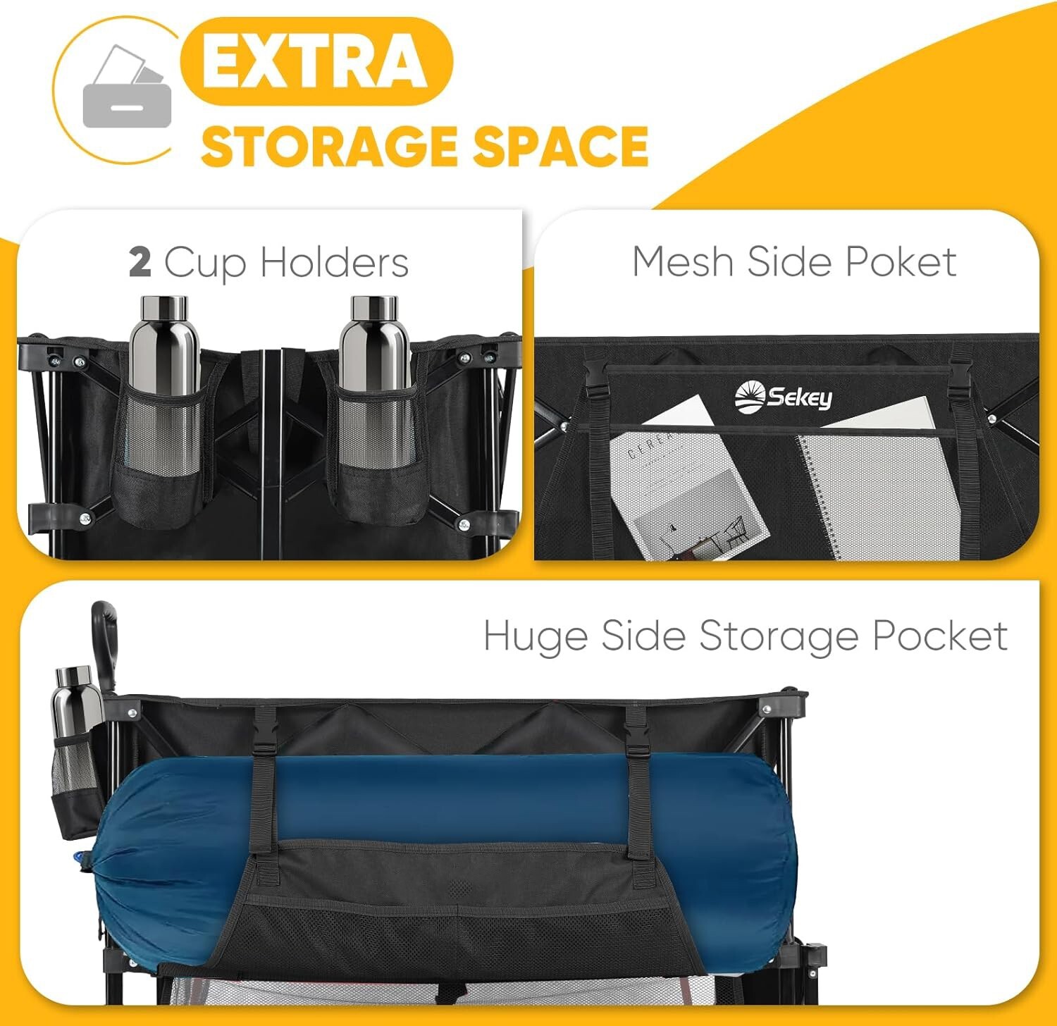 Heavy Duty Folding Wagon All-terrain Wheels For Camping, Sports, Garden,black