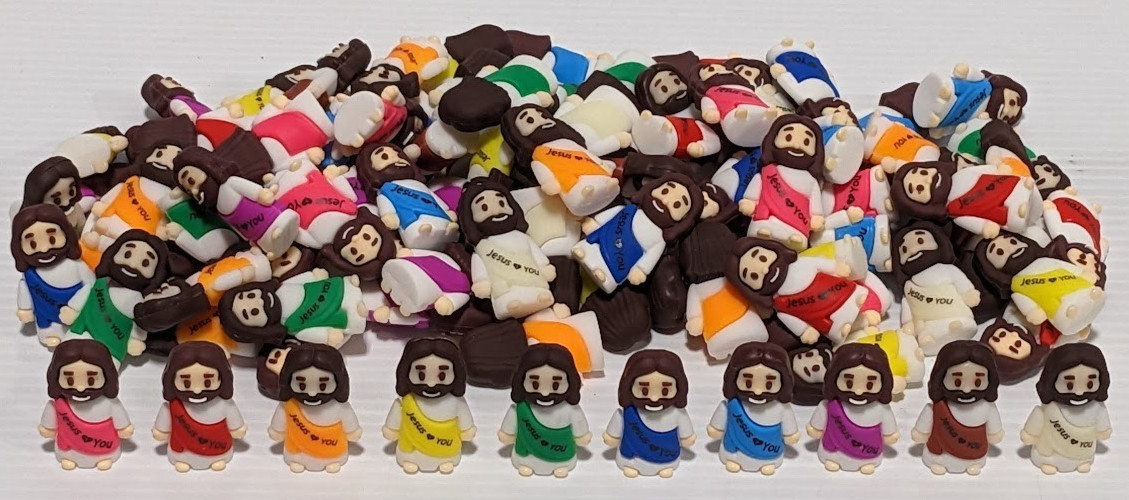 100) Assorted Mini Baby Jesus Loves You Figures Religious Party Favors Figurines
