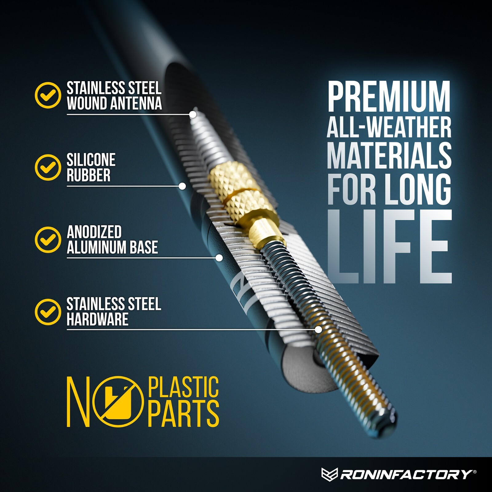 SHORT ANTENNA for CHEVY SILVERADO GMC SIERRA TRUCKS 8 INCH FLEXIBLE - ANTI THEFT