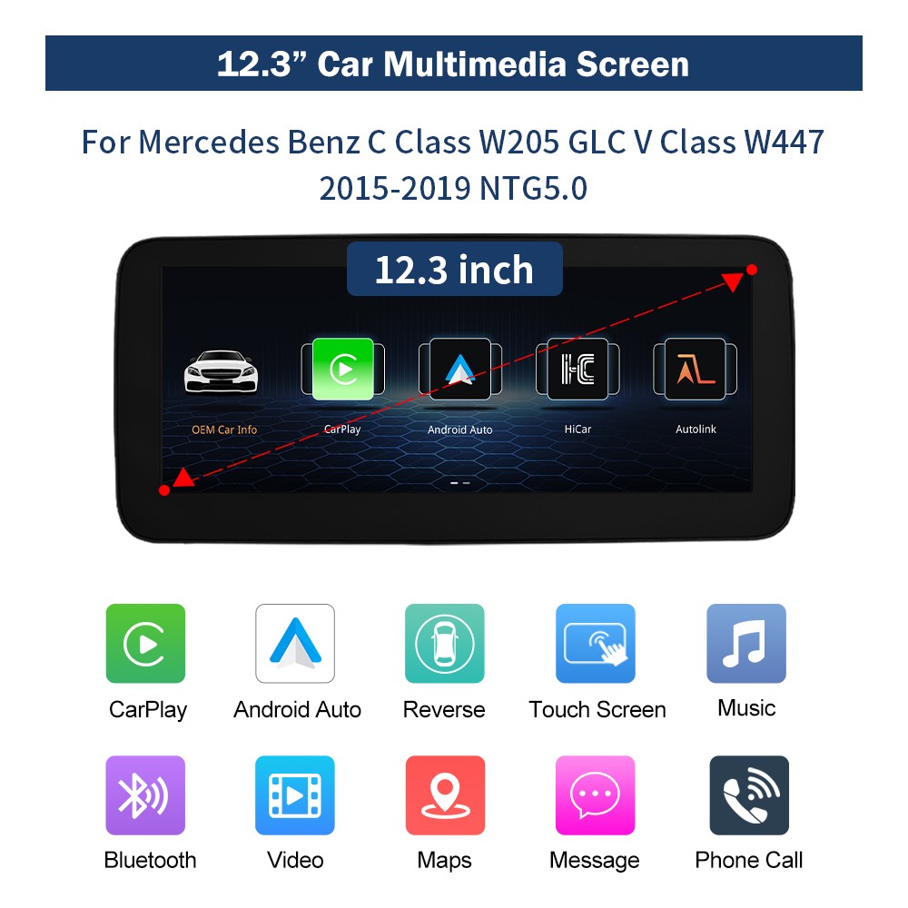 12.3''Stereo Multimedia Touch Screen For Benz C W205 GLC X253 V W447 NTG 5.0