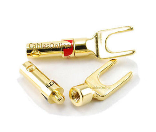 2-PACK Spade Fork Plug Screw Type Speaker Wire Connectors Black/Red Pair