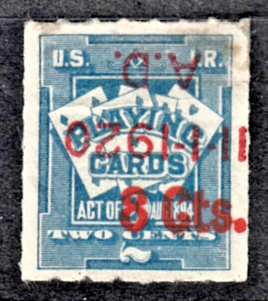 US SCOTT # RF16  1920 A.D. PLAYING CARDS TAX 8 CTS. SURCHARGE ON 2 CTS  H1816  E
