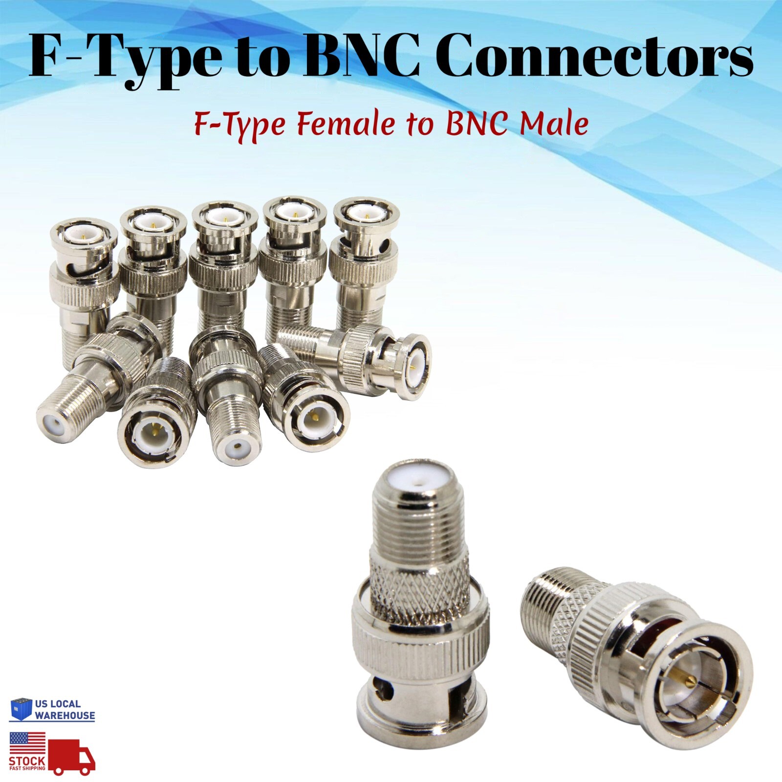 F-Type Female to BNC Male Connector F Type RF Jack Coaxial Adapter Converter Lot