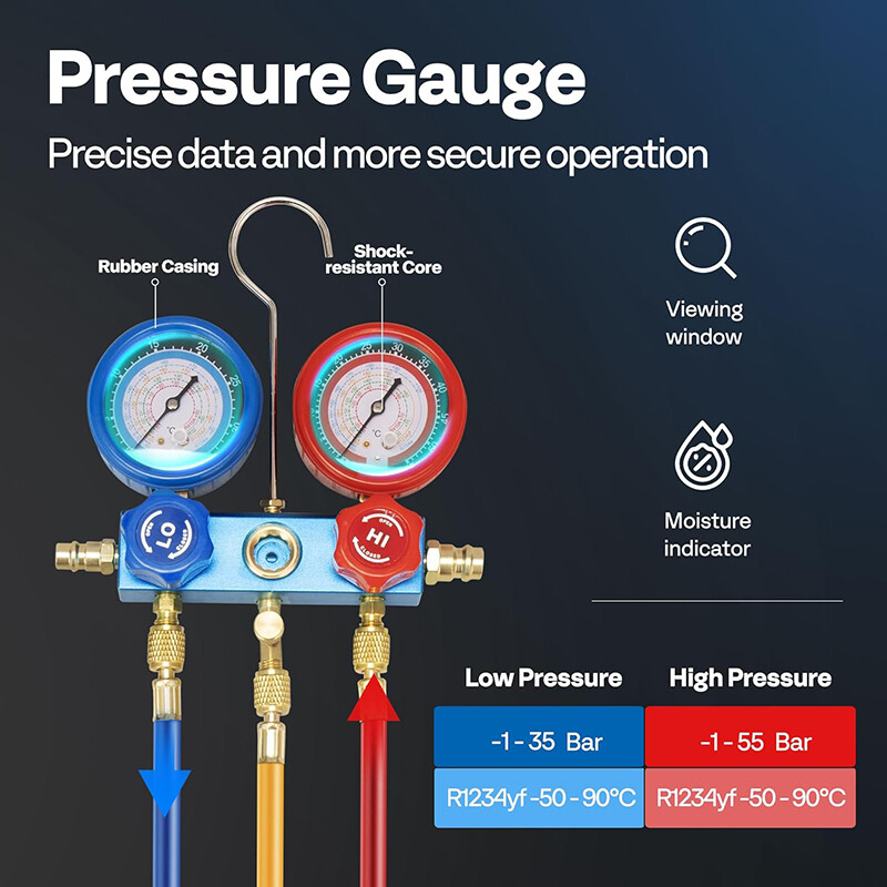 4.5CFM 1/3HP Air Vacuum Pump AC Manifold Gauge Set R32 R1234yf R134a R22 R410a