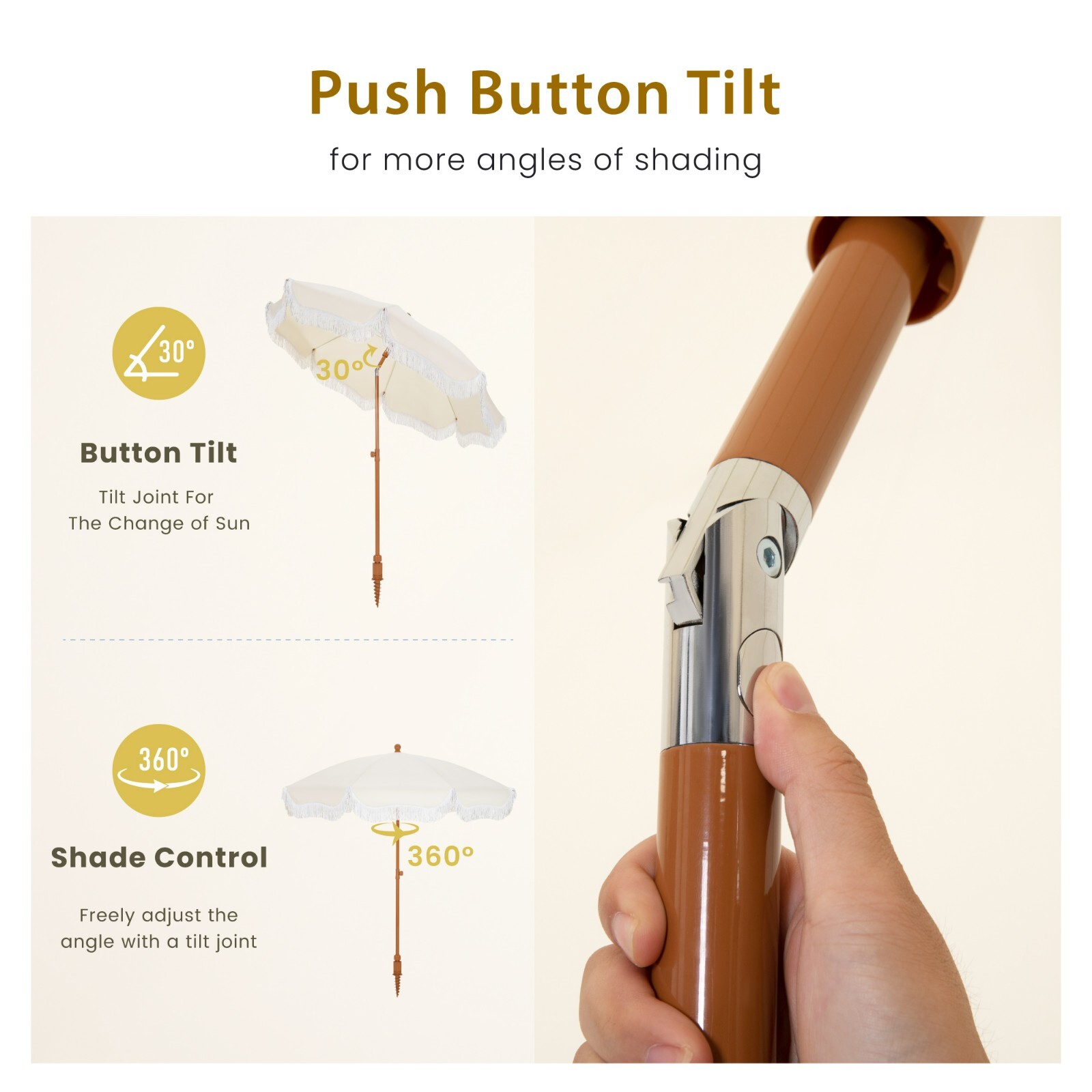 7ft Beach Umbrella with Carry Bag Patio Outdoor Fringe Umbrella Crank Tilt