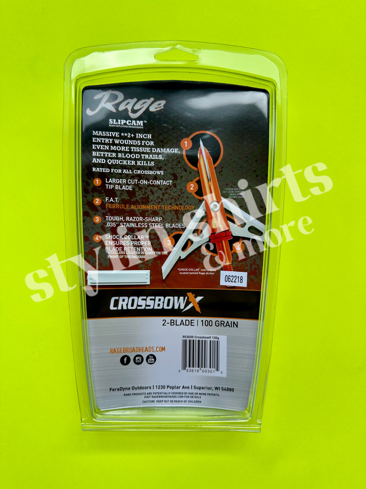 One Rage CROSSBOW X Slipcam 100 grain Mechanical 2 Blade Broadheads 2" Cut