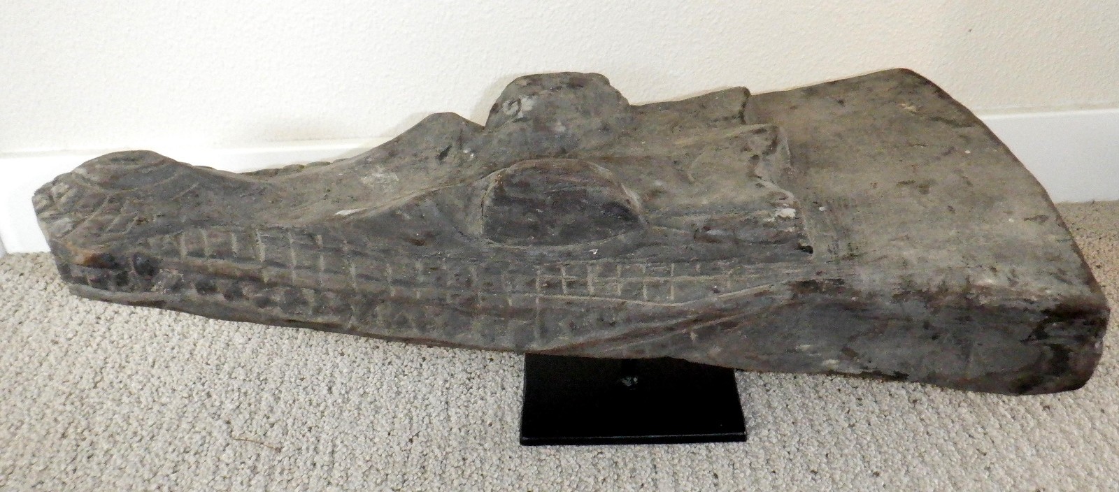 Sepik River Papua New Guinea Carved Canoe Prow, 20 inch on metal stand