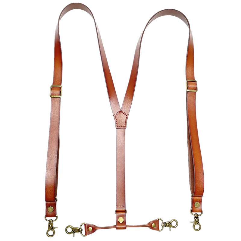 Adjustable Soft Leather Suspenders X Back Belt Hook or Clip Replaceable