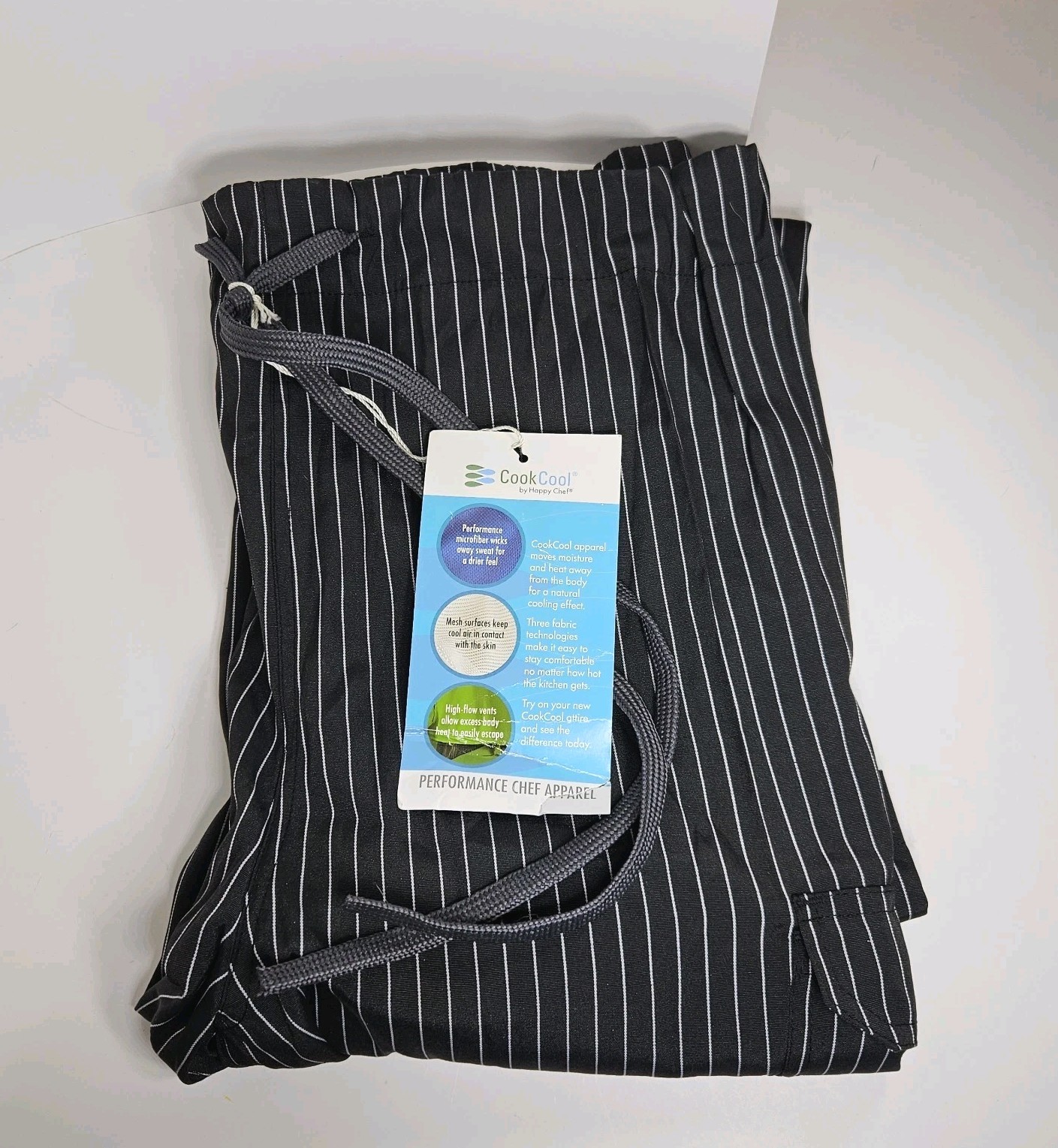 CookCool by Happy Chef Pinstripe Chef Pants Size M Medium NWT Breathable...