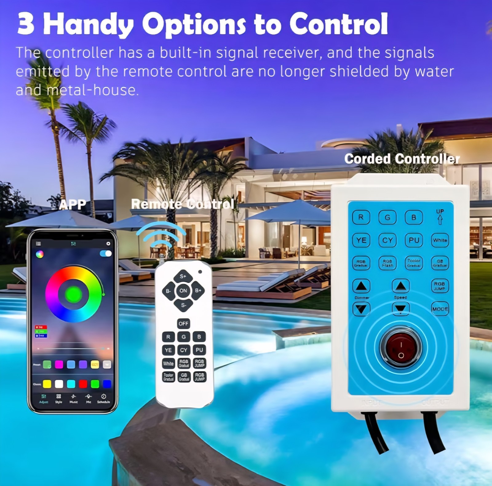 Awanhe Inground 20W LED Pool Light 100ft Cable With Remote And APP Controll