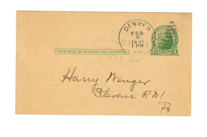 1931 Funeral Notice Postal Card Schoeneck PA (C077)