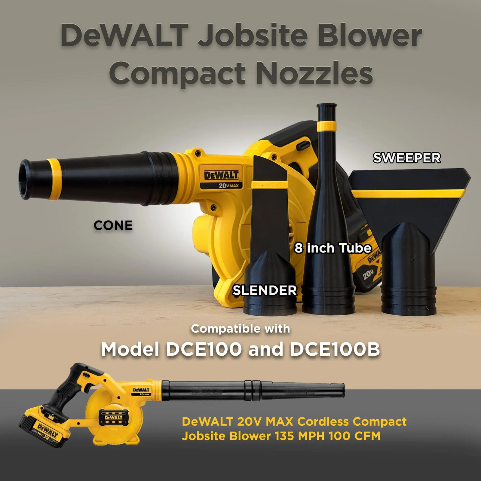 Nozzles for DeWALT 20V MAX Compact Jobsite Blower DCE100, DCE100B
