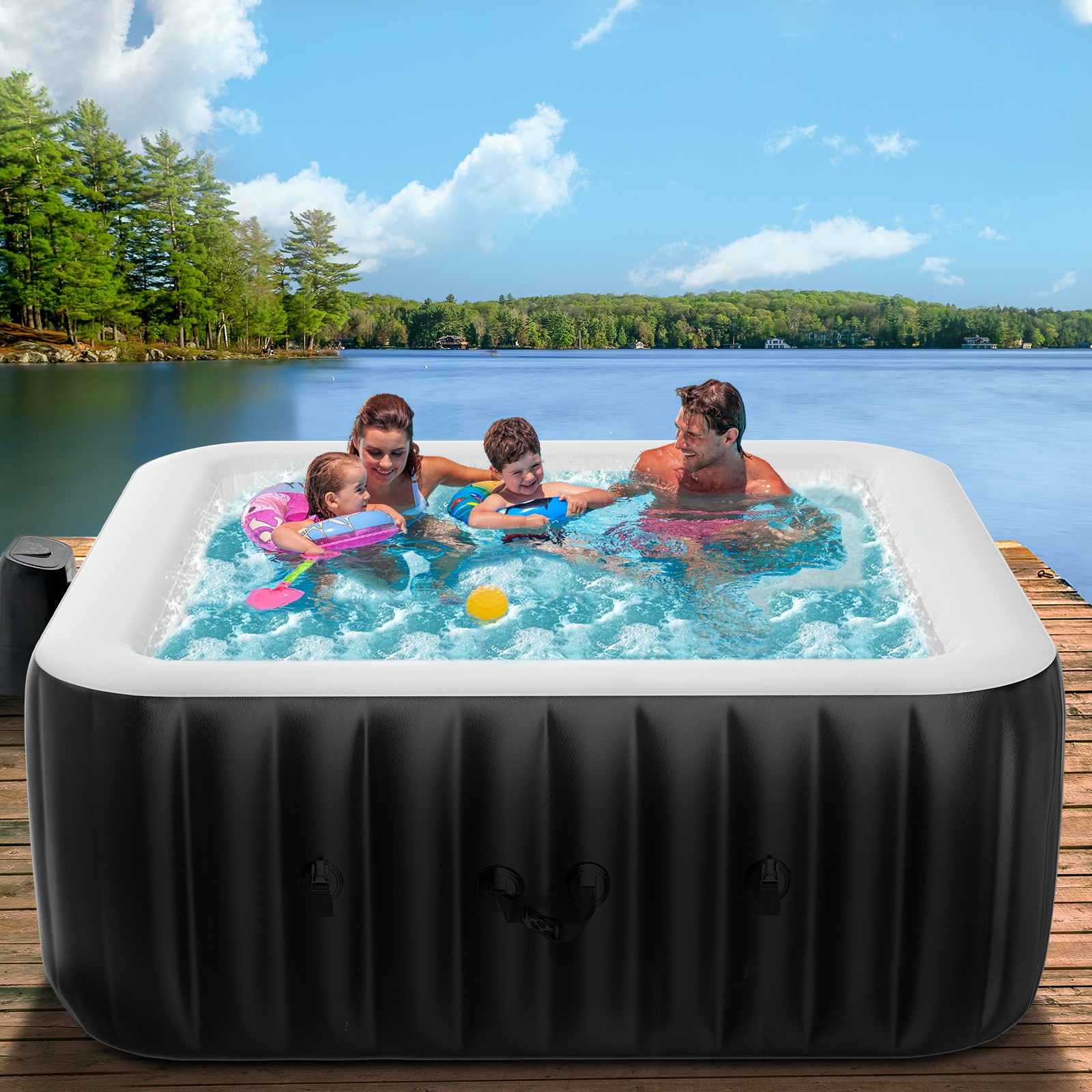 Meulbaty Inflatable Spa 4-6 Pers Hot Tub 240 Gal with 130 Air Jets, 73”X73”X25”