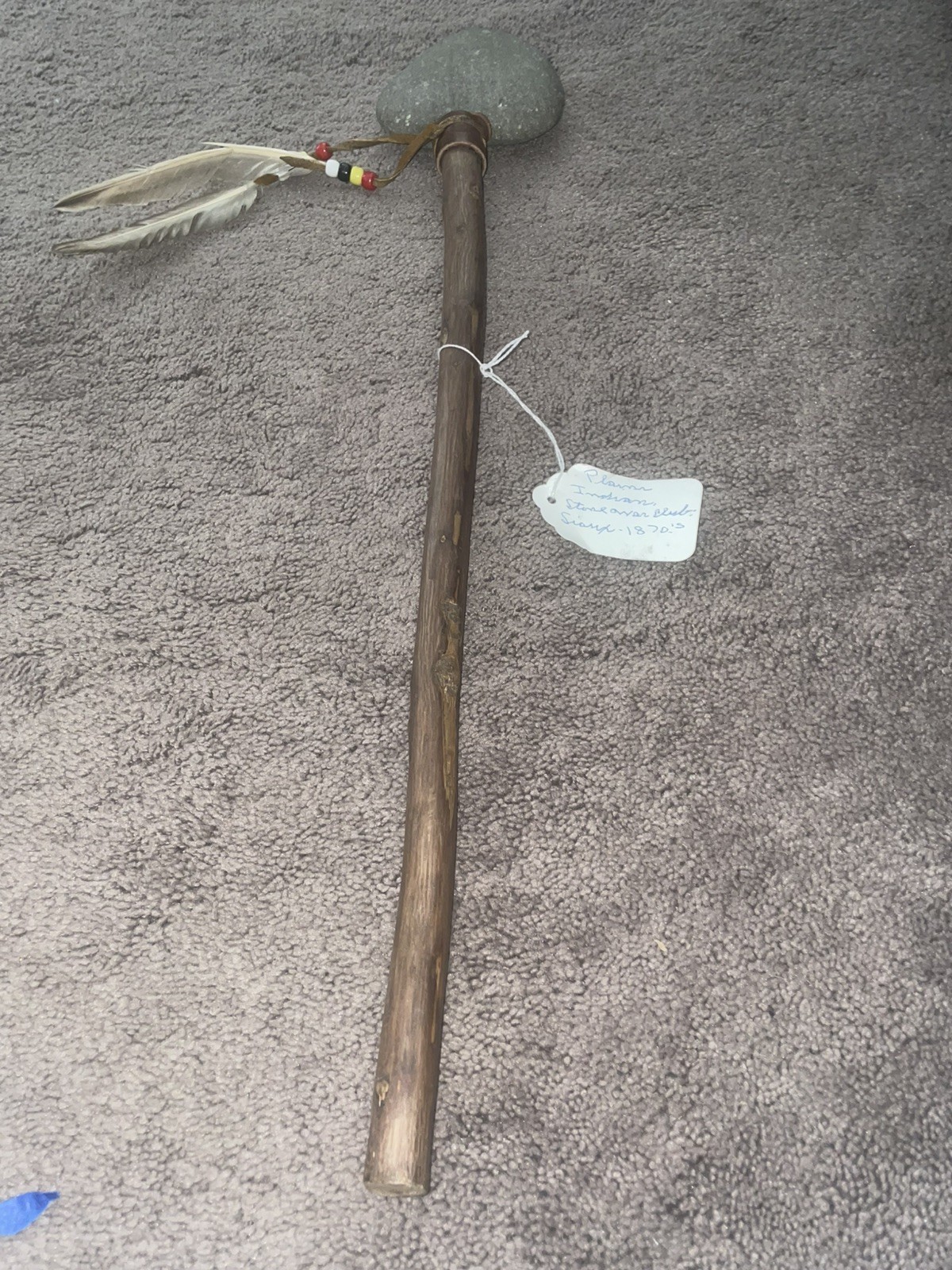 Antique 1870s Native American Indian Stone War Club Plains Sioux Estate Find