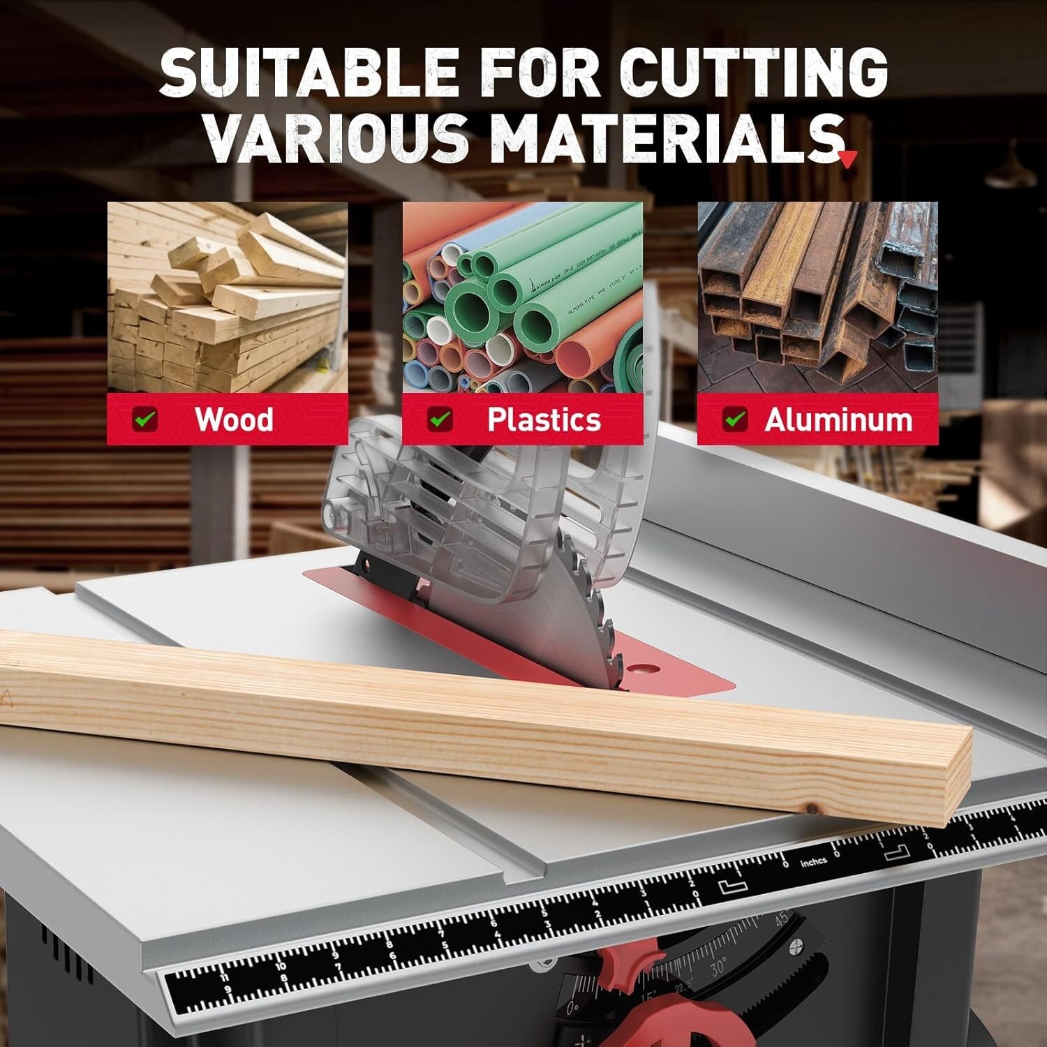 10in Portable Table Saw 15Amp Compact Tablesaw with 36T Blade 4600RPM 0-45&90°