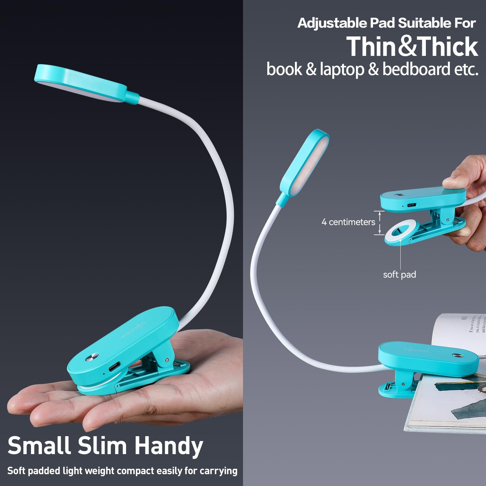 VAVOFO Rechargeable Book Light, 14 LEDs 3.94 x 1.97 x inches, Lake Blue