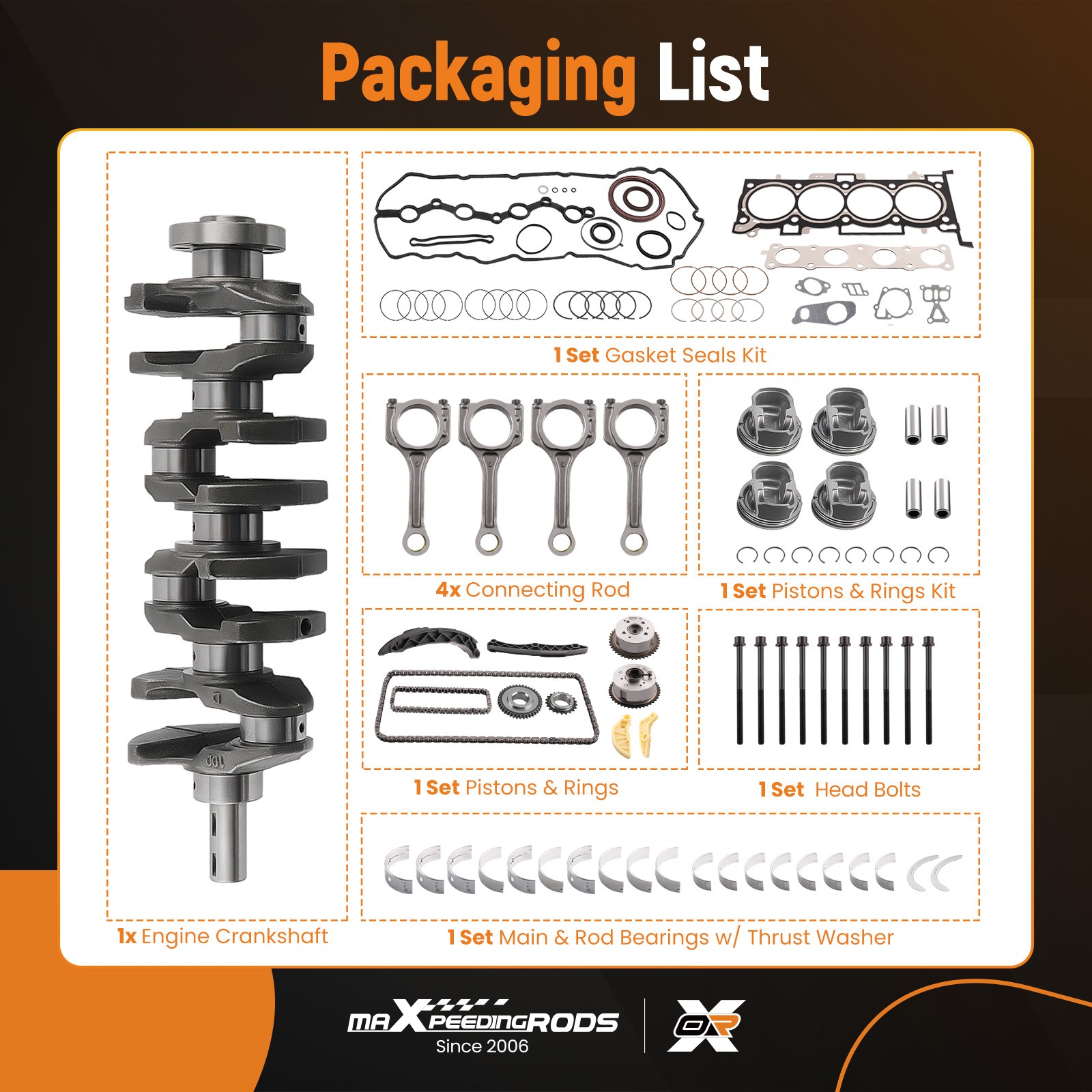 G4KJ Engine Rebuild Overhaul Kit - Crankshaft Rod Timing For Hyundai Kia 2.4L