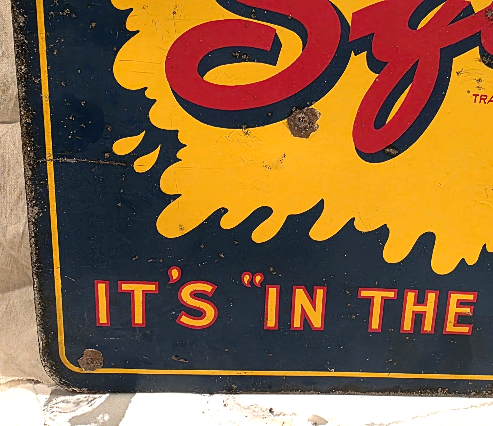 Rare Original 1963 Drink SQUIRT Flange Sign - It's In The Public Eye - 18" x 14"