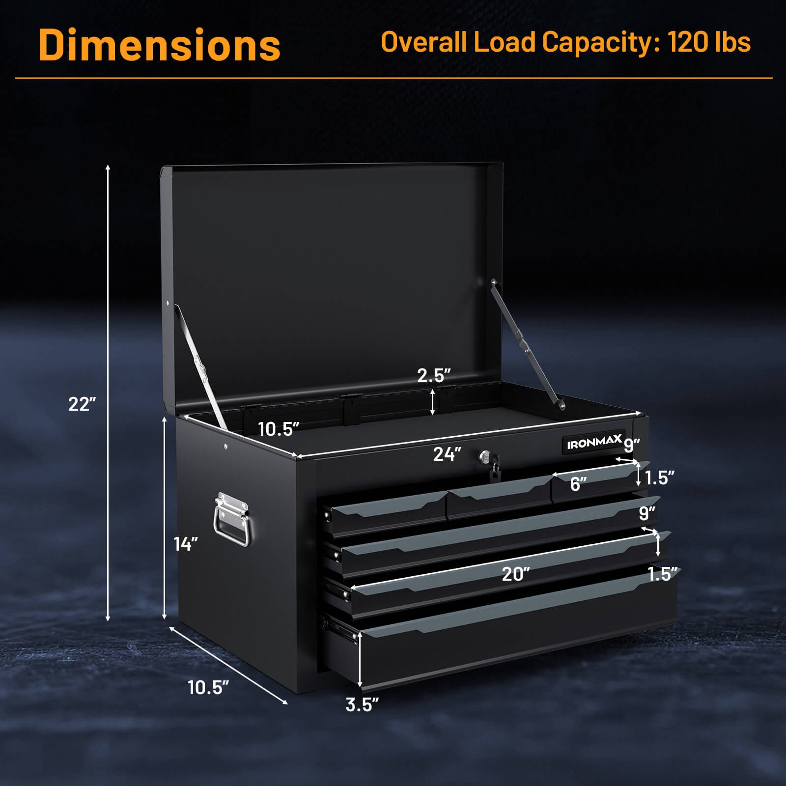 24" Tool Chest Case Steel Tool Box w/ 6 Drawers Top Storage Automatic Lock