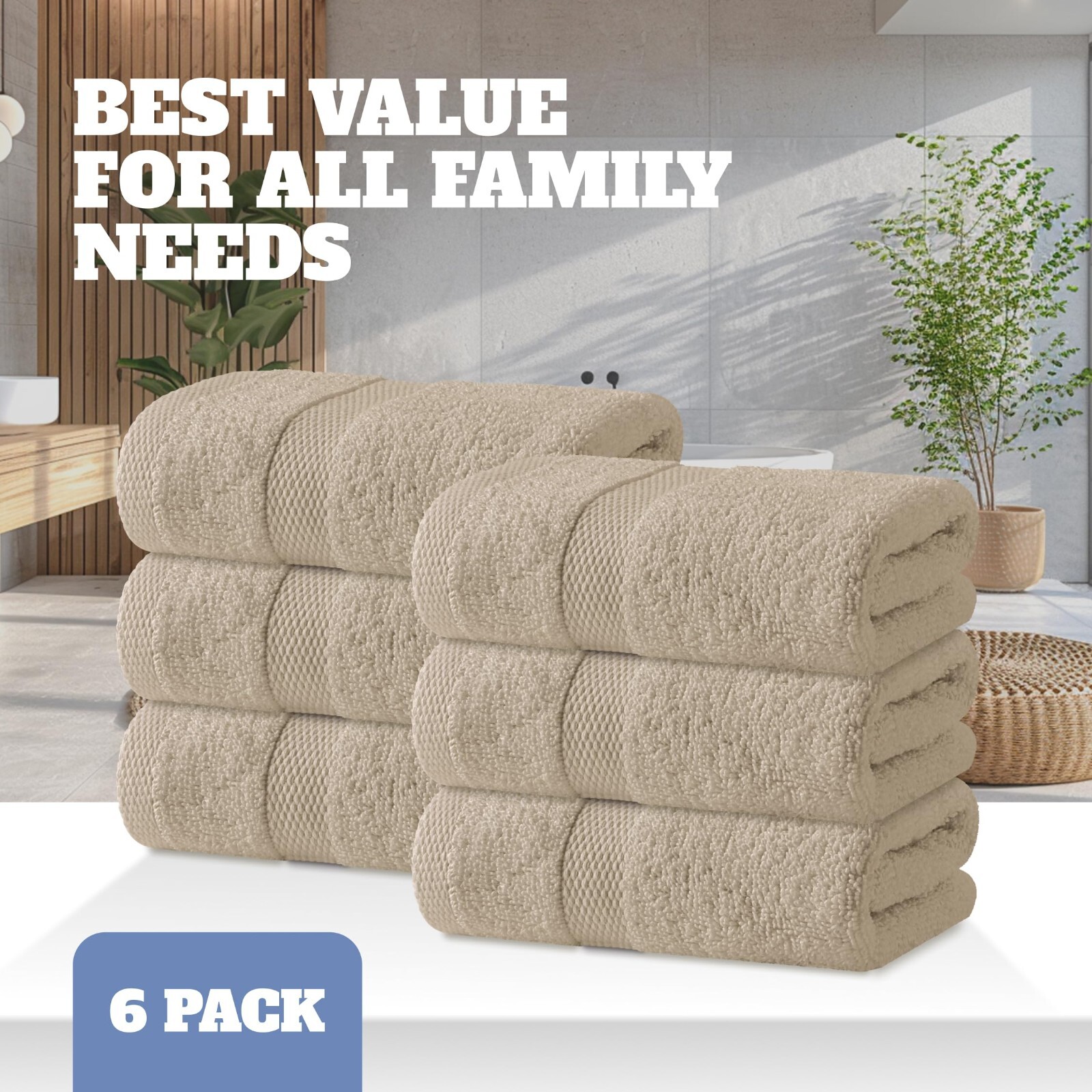 Hand Towels Cotton - Soft & Absorbent - 16x27 Inch - 12 Pack - Taupe Wealuxe