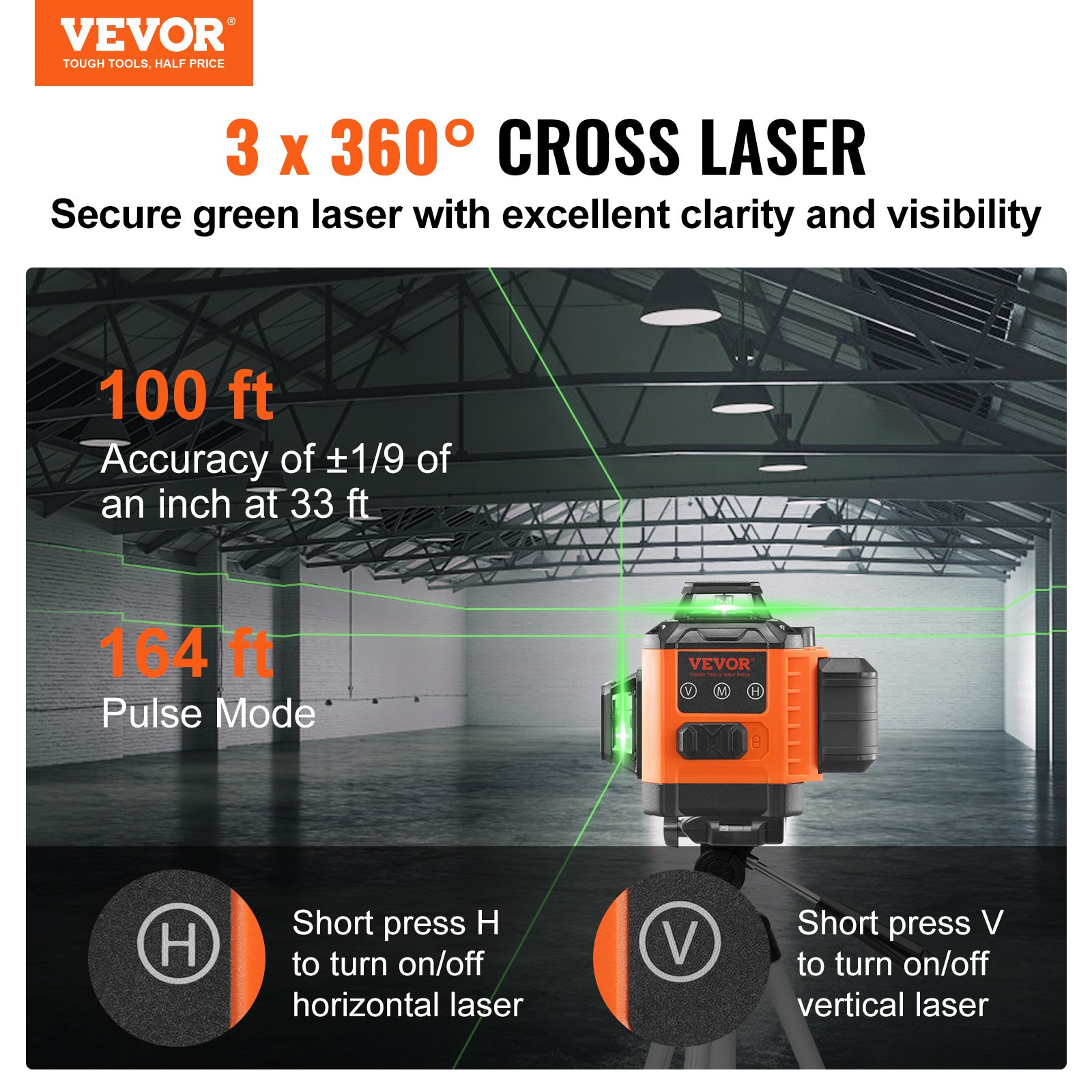 VEVOR Laser Level 100ft Green Cross Line Self Leveling High Accuracy Measuring