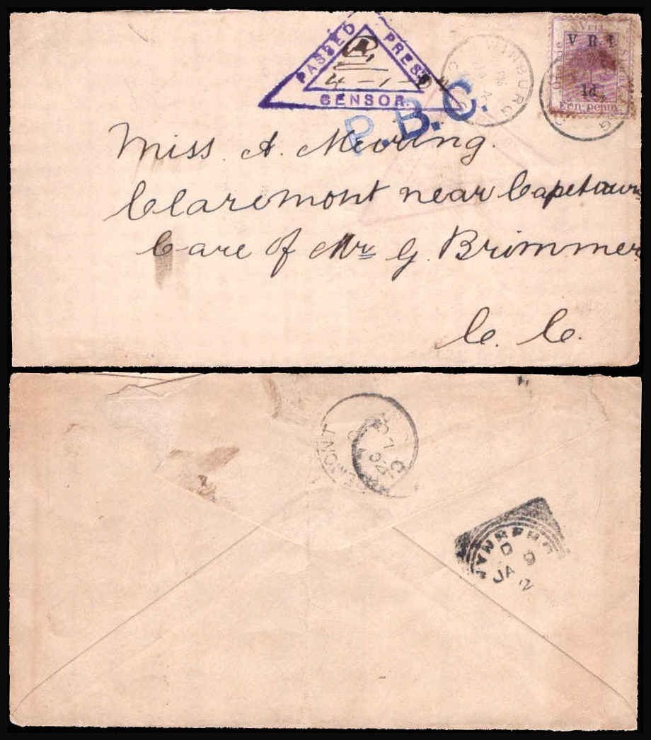 Boer War Triangle Passed Press Censor Cover South Africa 1900