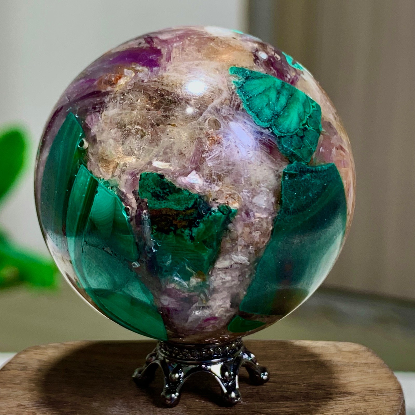95G Newly discovered rare malachite purple mica symbiotic sphere restoration