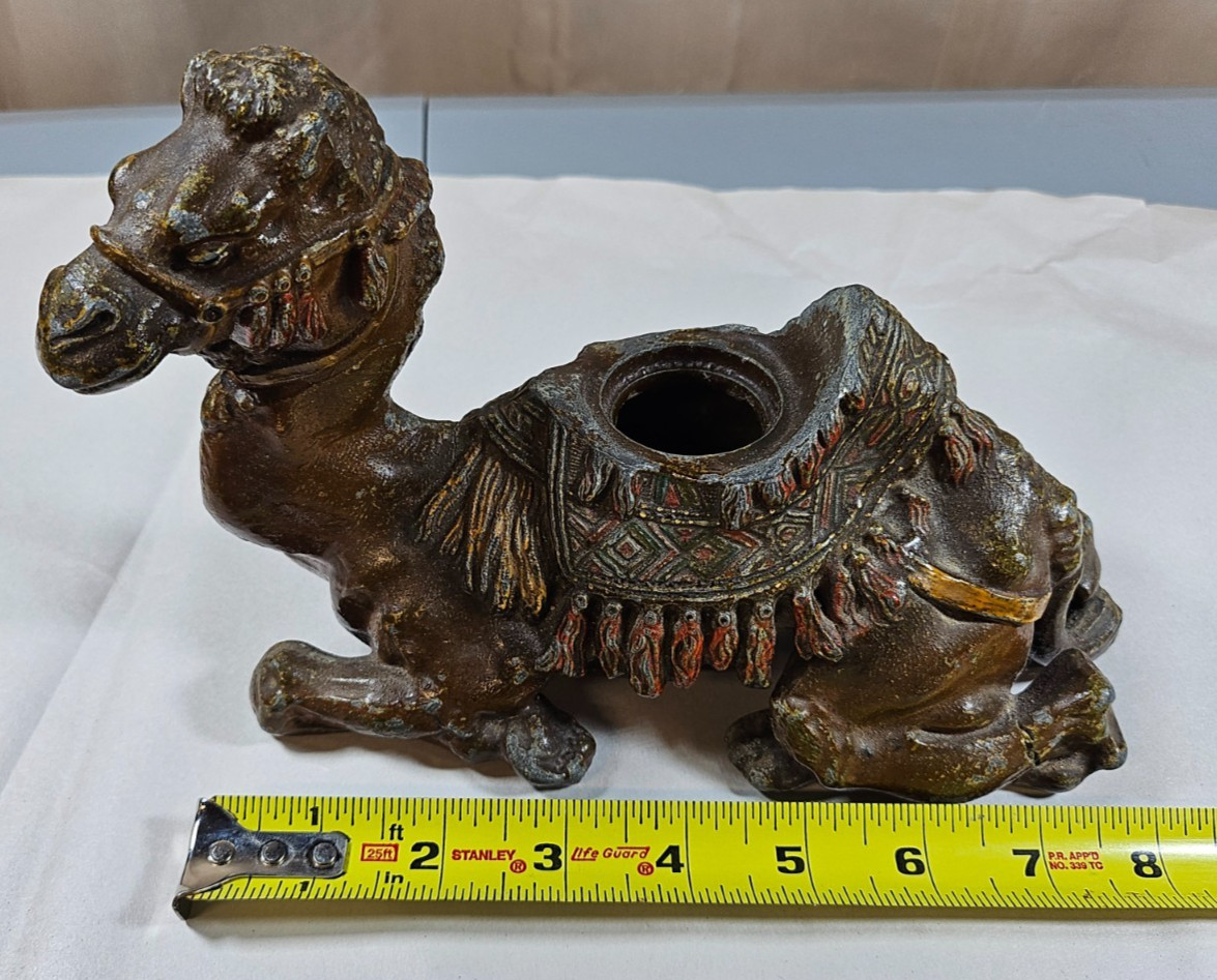 Vintage Spelter Camel Inkwell Heavy Desk Piece Bronze Tone As-Is 2lb 8oz