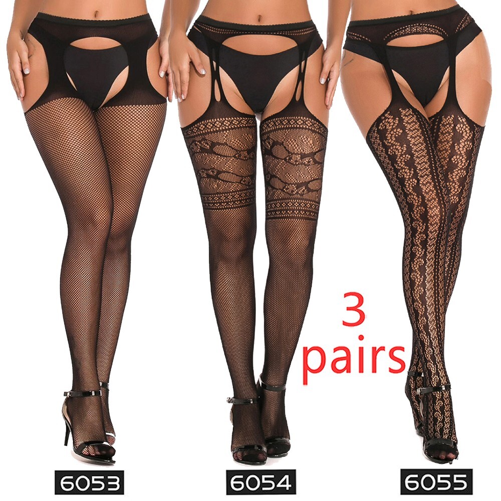 3 Pairs Sexy Stockings Lace Thigh High Stockings With garter belt Pantyhose