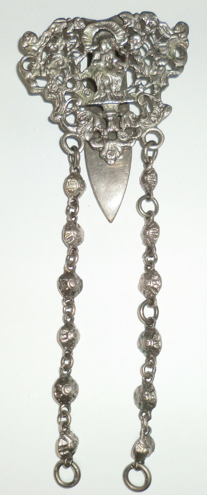 Antique Hallmarked English Sterling Chatelaine Hook 2 Chains Figural Person WB9