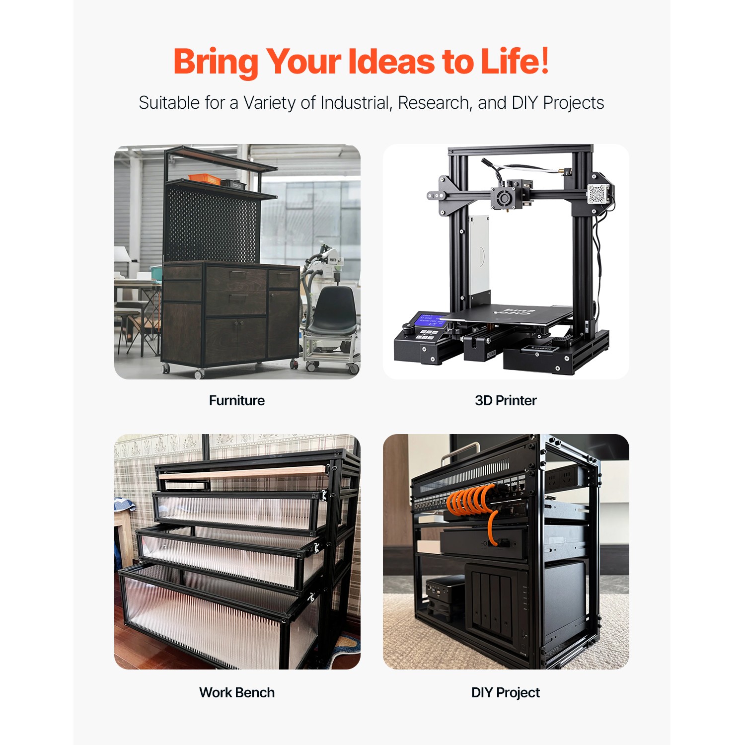 10PCS 39.4in (1000mm) T Slot 2020 Aluminum Extrusion Anodized Linear Rail