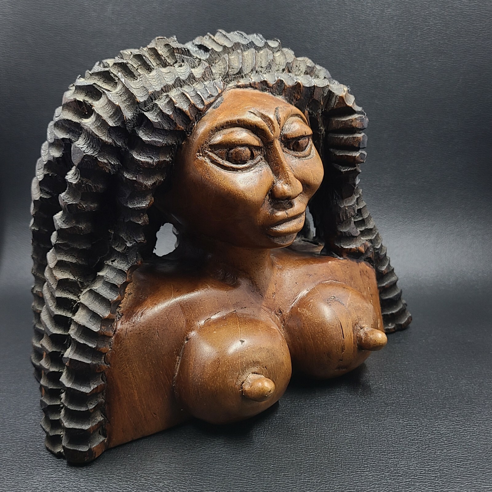 Solid Wood Hand Carved Wood Female Bust Statue Extremely Detailed