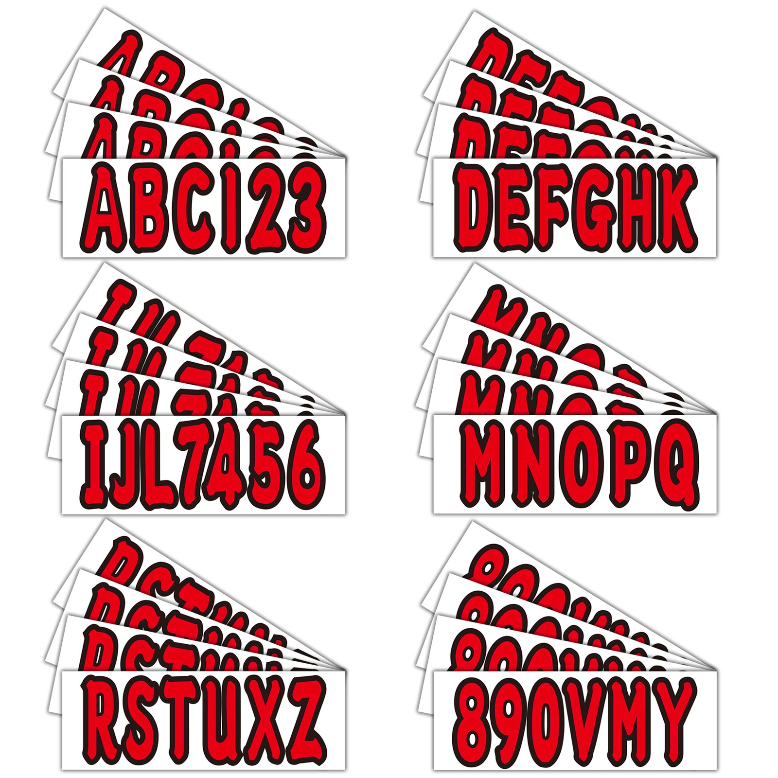 Custom Boat Registration Numbers Letters Red Decals 4 Sets of A-Z & 0-9