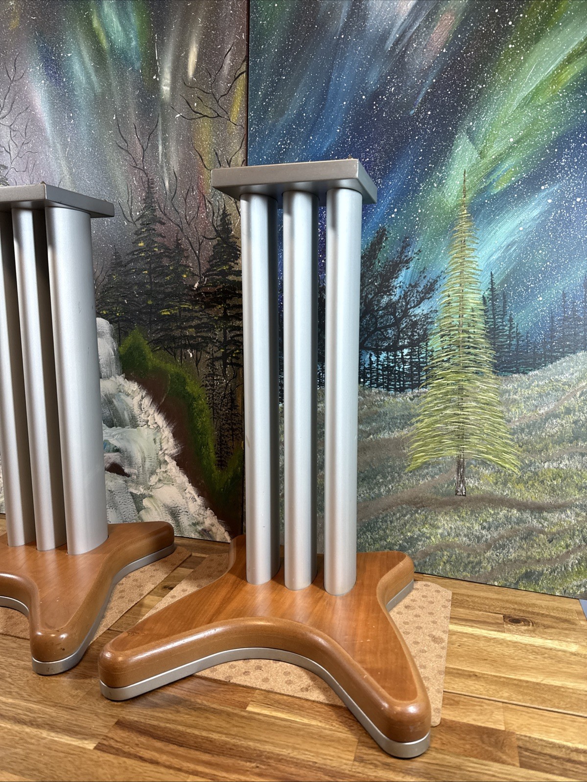 speaker stands pair Metal Wood Base Bookshelf Large Subwoofer Center Channel