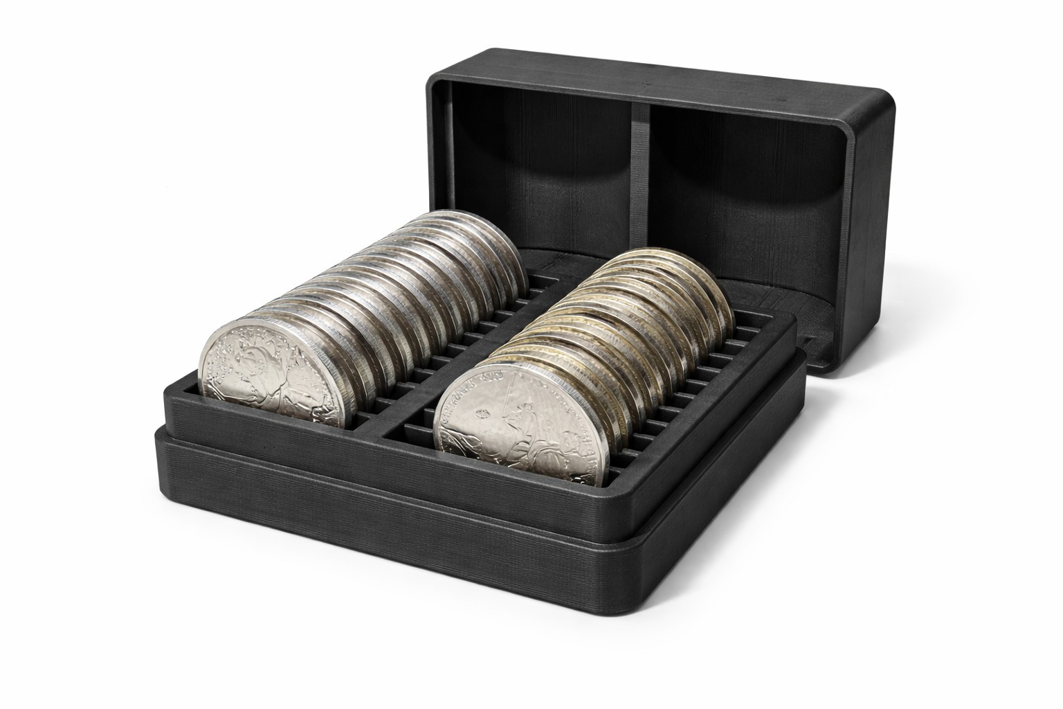 1oz Silver Coin Black Organizer Storage Box 40 Coin Capacity Fits Capsules Round