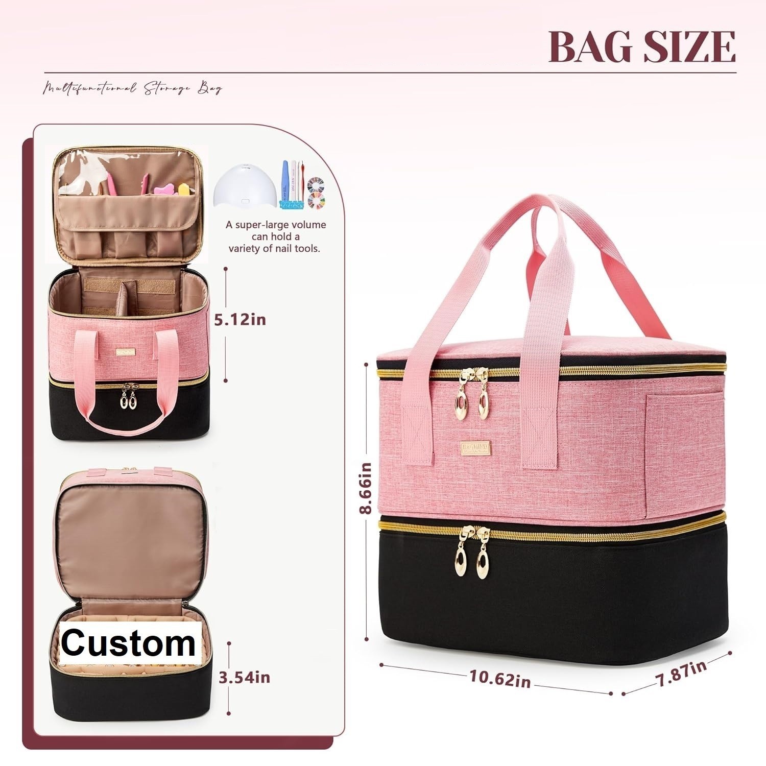 Nail Dip Organizer Case for 9 Dip Jars & All Tools Custom Storage/Travel Bag NEW