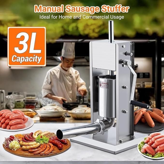 3L Manual Sausage Stuffer Dual-Speed Stainless Steel Sausage Filler & 4 Tubes​​