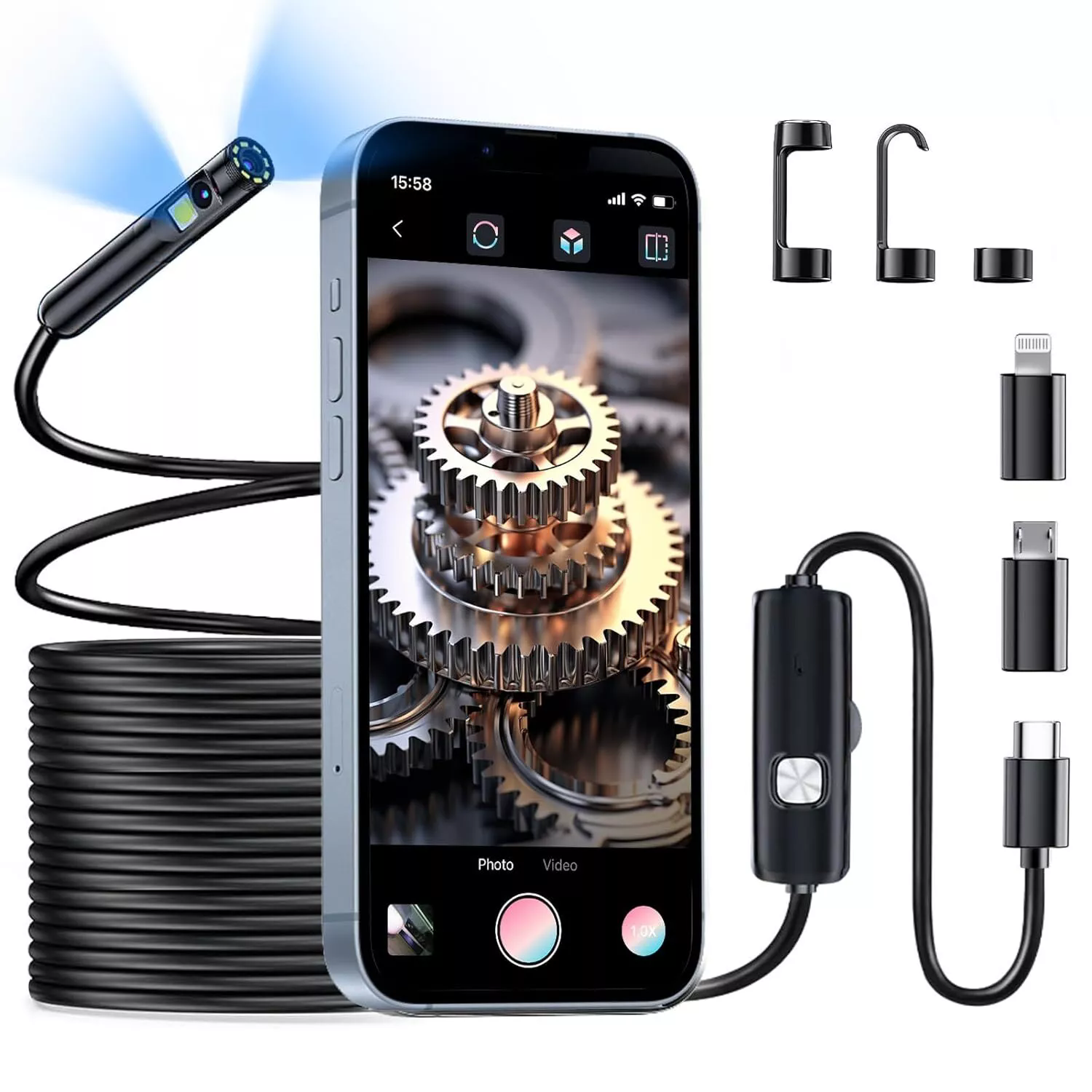 1920P Dual Lens Snake Inspection Borescope Type C iPhone Endoscope Scope Camera