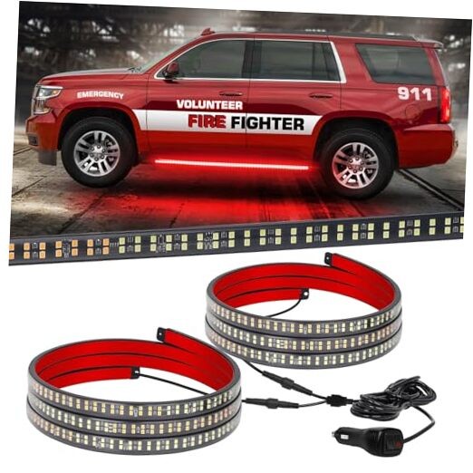 2PCS 60 inch Emergency Lights Strip 720 LED Running Board Strobe Lights Red